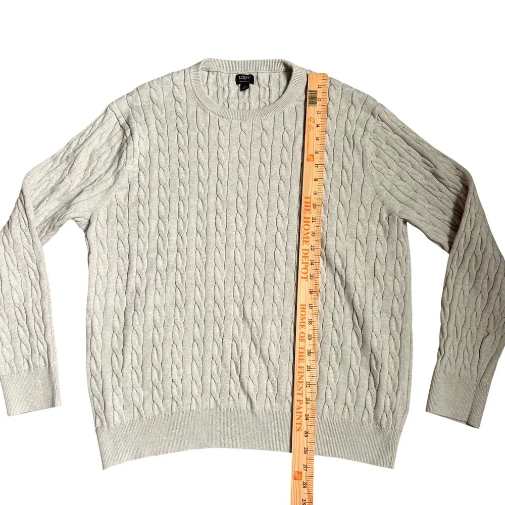 J. Crew Mens Large Beige Cotton Cable Knit Crewneck Sweater Preppy Fisherman